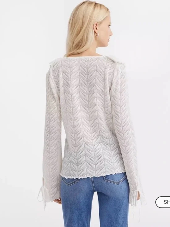 Loft Pointelle Ruffle Tie Cuff Top - Picture 3 of 9